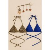 Çerçici Leopar Desenli Ve Mavi Minimal Kesim Üçgen Bikini Üstü