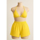 Çerçici Sarı Şortlu Belden Ve Boyundan Bağlamalı Bikini Takımı