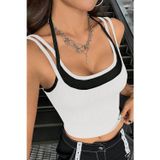 Çerçici Siyah Beyaz Çift Renk Çapraz Askılı Crop Top Bluz