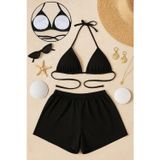 Çerçici Siyah Şortlu Belden Ve Boyundan Bağlamalı Bikini Takımı