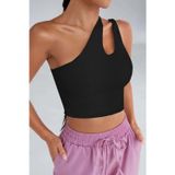 Çerçici Siyah Tek Omuz Cut Out Detaylı Crop Top Bluz