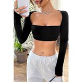 Çerçici Siyah Uzun Kol Göğüs Ve Sırt Dekolteli Crop Top Bluz
