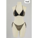 Çerçici Siyah Ve Leopar Detaylı Yandan Bağlamalı Bikini Takımı