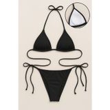 Çerçici Siyah Yandan Ve Boyundan Bağlamalı Bikini Mayo Takımı