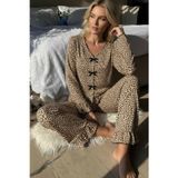 Çerçici Uzun Kollu Leopar Desenli Fiyonklu Ev Giyim Pijama Takımı