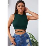 Çerçici Yeşil Çapraz Bağlamalı Crop Top Büstiyer