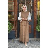 Ceremony Kolsuz Süet Elbise W-67101 Camel - 3