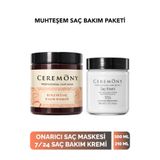 Ceremony Yıpranmış Saçlara Bakım Seti | Keratin & Argan Saç Maskesi 500 ml + Durulanmayan Saç Kremi 210 ml