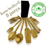Ceren Wooden Zeytin Ağacı 8 Parça Set Handmade Ahşap Kaşık Spatula Salata Eli Çatal Kevgir Maşa Kutu