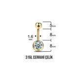 CERENY.CO Tek Taş Altın Göbek Piercing 8 MM Cerrahi Çelik
