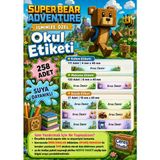 Ceres Studio Okul Etiketi Kalem Defter Isimli Etiket Isim Yazılabilen Super Bear Adventure Temalı - 258 Adet Özel Yeni Tasarım - 1 - Çok Renkli