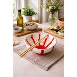 Ceresshop El Yapımı Noodle Kasesi - Çizgili Desenli - Kırmızı - KIRMIZI
