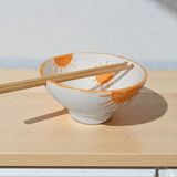 Ceresshop El Yapımı Seramik Noodle Kasesi - Güneş Temalı (CHOPSTİK DAHİL) - 350 ml