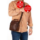 CERFF LEATHER CLUP Kahverengi Hakiki Deri & Çelik Kasalı Orta Boy Erkek El & Omuz Çantası