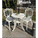 Ceritti Ferforje Görünümlü Plastik Masa ve Sandalye, 150 kg Taşıma Kapasiteli, 2 Yıl Garantili, Bahçe, Balkon ve Dış Mekan Kullanımına Uygun, 60cm Çaplı Masa ve Sandalye Takımı - Beyaz