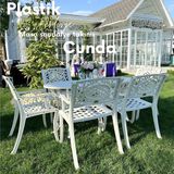 Ceritti Ferforje Görünümlü Plastik Oval Beyaz Masa ve Sandalye, Bahçe, Balkon ve Dış Mekanda Kullanılabilir, 2 Yıl Garantili, 150KG Taşıma Kapasiteli, Plastik Oval Masa ve Sandalye Takımı