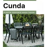 Ceritti Ferforje Görünümlü Plastik Oval Siyah Masa ve Sandalye, Bahçe, Balkon ve Dış Mekanda Kullanılabilir, 2 Yıl Garantili, 150KG Taşıma Kapasiteli, Plastik Oval Masa ve Sandalye Takımı