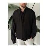çerme Erkek Siyah Oversize Keten Dokulu Gömlek