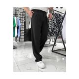çerme Erkek Siyah Pileli Baggy Fit Kalın Kumaş Pantolon