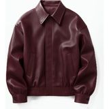 Çerme Oversize Unisex Vintage Bordo Deri Ceket - 239-Bordo