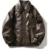 Çerme Oversize Unisex Vintage Kahverengi Deri Ceket - L - 0-Kahverengi