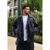 Çerme Vintage Erkek Oversize Siyah Deri Ceket - 0 - Siyah - 2XL