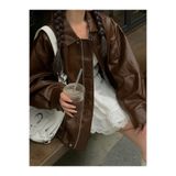 çerme Vintage Kadın Oversize Deri Ceket