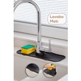 cermix LEON LİFE Elastik Musluk Lavabo Matı Gri-Su Tutucu Düzenleyici Kaydırmaz Mutfak Banyo Matı