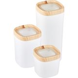 Ceronni Bonny Erzak Saklama Kabı 3lü Set Ahşap Kaplama Kapak Renkli Hazne 1,8lt - 1lt - 600ML Açık Ahşap - Bej