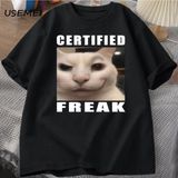 Certified Freak Cat Meme T Shirt Cotton Short Sleeve Match My Freak Hard T-Shirts Casual O Ne - Siyah - XL