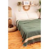Ces Store %100 Pamuk Çift Kişilik Püsküllü Pike, Yatak Örtüsü 200X320CM - Yeşil