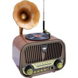 Cesicey Nostaljik Gramofon Görünümlü Fm Radyo Retro Ahşap Bluetooth Hoparlör