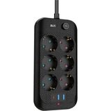 Çeşithane 6’lı Akım Korumalı Priz 2x USB 1x Type-C 2m Uzatma Kablosu Çocuk Korumalı - Siyah