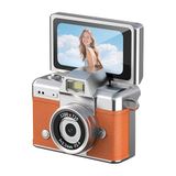 Çeşithane Mini CCD Dijital Kamera Çevirmeli Ekranlı, Taşınabilir Fotoğraf ve Video Kamerası, Boyuna Asılabilir Retro Vlog Kamera (TURUNCU)