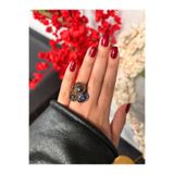 Ceso Accesories Vintage Tarz Otantik Metal Büyük Yüzük | Ayarlanabilir Mistik Topaz Görünümlü Taşlı Yüzük
