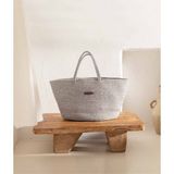 Cesta El Yapımı Pamuklu Gri Hasır Çanta Plaj Gündelik Dekoratif Çanta 26x57cm - Standart