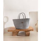 Cesta El Yapımı Pamuklu Lacivert Gri Hasır Çanta Plaj Gündelik Dekoratif Çanta 26x57cm Standart Lacivert Gri