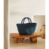 Cesta El Yapımı Pamuklu Lacivert Hasır Çanta Plaj Gündelik Dekoratif Çanta 26x57cm - Standart
