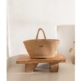 Cesta El Yapımı Pamuklu Natural Hasır Çanta Plaj Gündelik Dekoratif Çanta 26x57cm Standart Natural