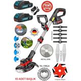 CETHERR GERMAN 866Rs Şarjlı Ot Çim Biçme Tırpan Makinesi 10 Başlıklı Çift Akülü Uzatmalı Kol 8C Kalite