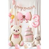 ÇETİN SÜS Pembe Ayıcık Temalı 3 Yaş Kız Doğum Günü Folyo Balon Seti