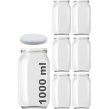 CetKing 1000 ml Konserve Kavanoz Metal Kapaklı Şeffaf Cam 1000 cc Paşabahçe 6 Adet (Beyaz Kapak)