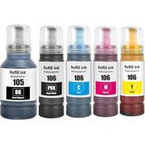 CetKing 106 Mürekkep Epson 105 106 Mürekkep Kartuşları ile Uyumlu Yeniden Doldurma Mürekkebi Ep L-7160 L-7180 ET-7700 ET-7750 Için Çoklu Paket (5 Paket, 2 Siyah Mavi Kırmızı Sarı)