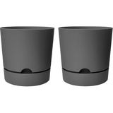 CetKing 2 Adet Begonya Saksı Tabaklı Drenajlı Mat Plastik Çiçek Saksısı (Gri, 5 Litre)