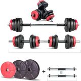 CetKing 22 kg Multifonksiyonel Kırmızı Siyah Halter Seti ve Dambıl Seti