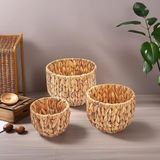 CetKing 3'lü El Yapımı Doğal Hasır Yuvarlak Saksı Seti, Hasır El Yapımı Yuvarlak Örgü Saksı 3'lü Set, Rattan Saksı Seti, (22CM*15CM-18CM*13CM-14CM*11CM)