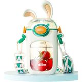 CetKing 400ML Sevimli Tavşanlar Kulaklı Askılı Pipetli Tritan Çocuk Su Matarası (Beyaz)