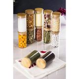 CetKing 6'lı Bambu Kapaklı Cam Baharatlık Seti Vakum Kapak, 6 Adet Bambu Kapaklı Cam Kavanoz & Baharat Takımı & Baharatlık 200ML-250ML-325 ml (Vakum Kapak) (325ML 6 Adet)