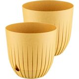 CetKing Adet Çizgi Saksı Seti Tabaklı Delikli Plastik Çiçek Saksısı Set (Sarı, 2 Litre)