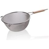 CetKing Ahşap Saplı Paslanmaz Çelik Süzgeç, Büyük Boy Metal Süzgeç 24 * 10 cm - Estetik ve Dayanıklı: Ahşap Saplı Paslanmaz Çelik Süzgeç - Büyük Boy Metal Süzgeç